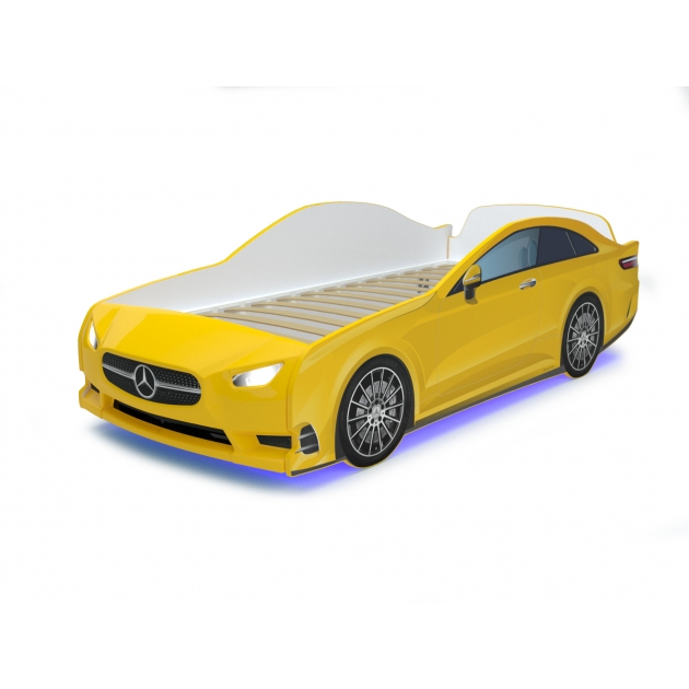 Кровать машина Mercedes с подсветкой фар дна и колесами Yellow